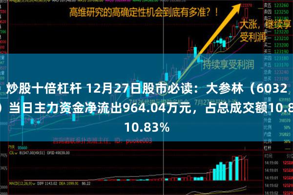 炒股十倍杠杆 12月27日股市必读：大参林（603233）当日主力资金净流出964.04万元，占总成交额10.83%